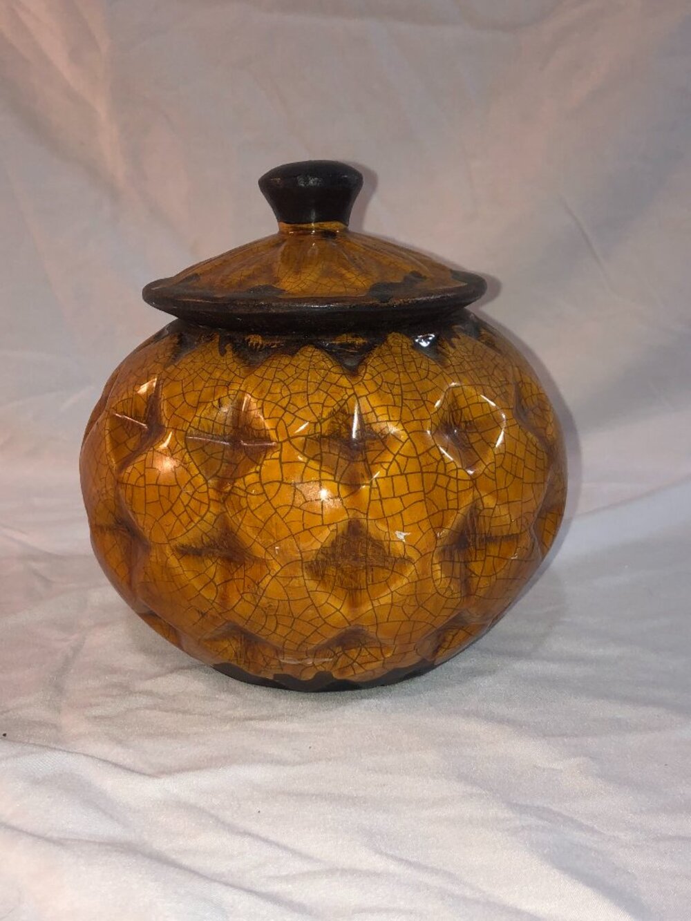 Orange Crackle Glaze Ceramic Lidded Jar